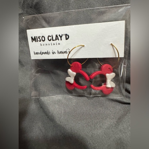 Jewelry - Miso Clay'd Red and White dangle Minnie Mouse ears earrings
